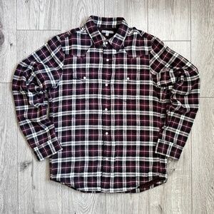 UNIQLO Sherpa Lined Plaid Flannel Long Sleeve Shirt Men's Size Medium Y2k Fleece